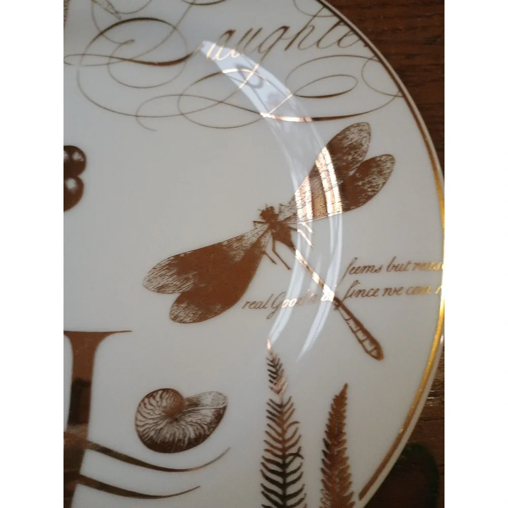 Pottery Barn‎ Dessert/Salad Plates White With Gold Poetry Pleasure Laughter